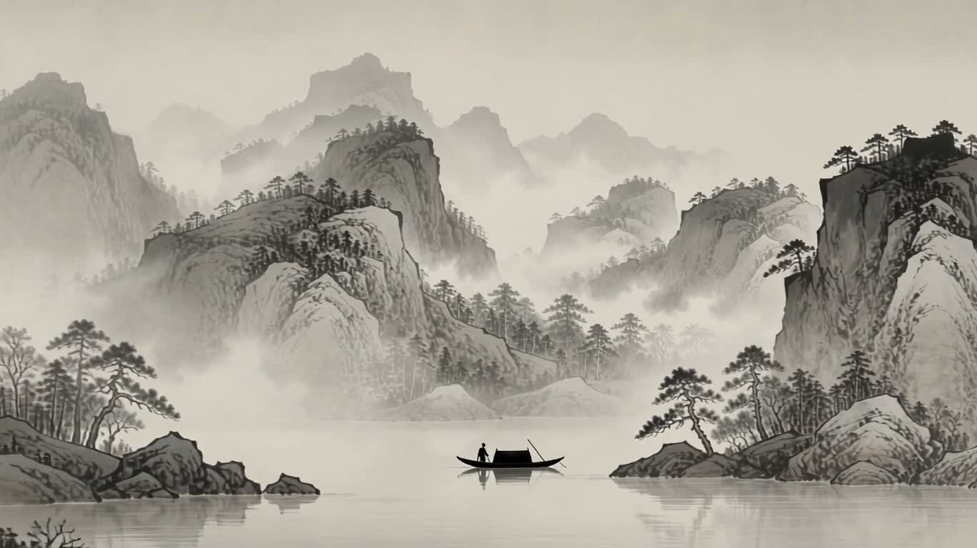 Thuyền cô đơn giữa núi mây