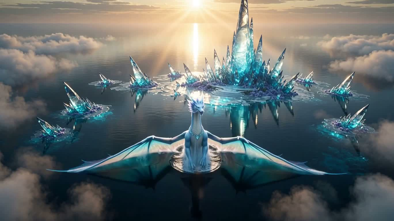 Water Dragon and Princess Soaring Over the Crystal Realm — AI video creation