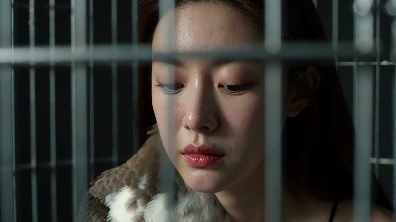 35mm Cinematic Portrait of a Half-Human Half-Bird in a Cage — AI video creation