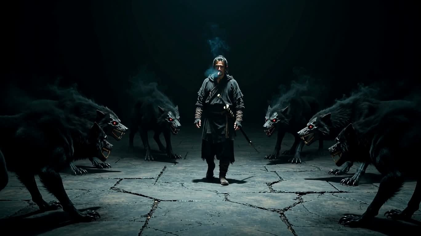Smoke Shadows Surround, the Swordsman Stands Firm