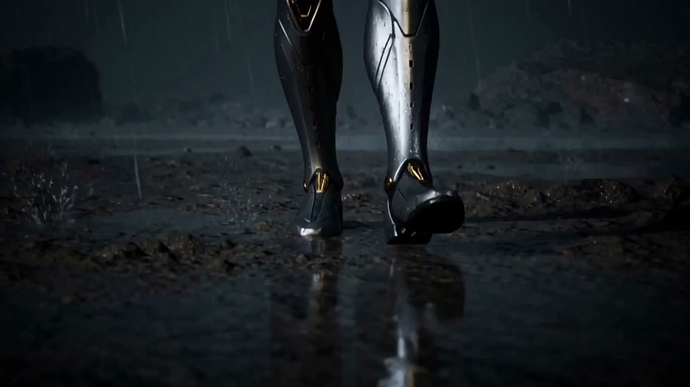 Mechanical Warrior in the Rain Curtain