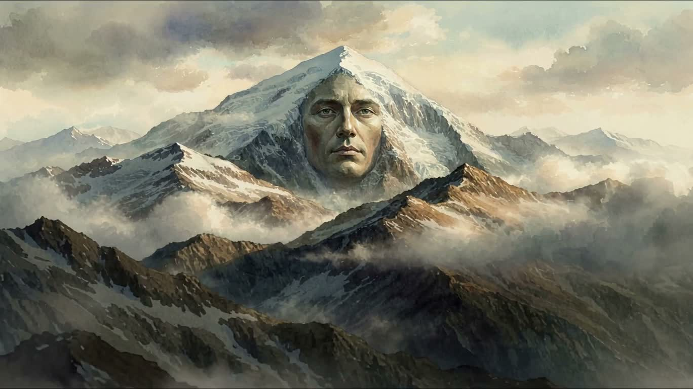 水彩人面山境