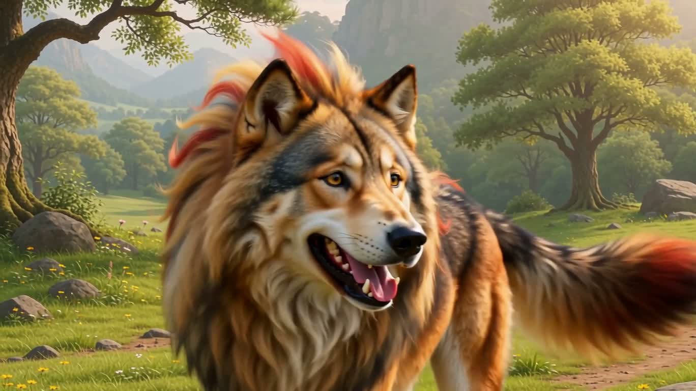 Le Roi Loup à la Crinière Arc-en-Ciel — AI video creation