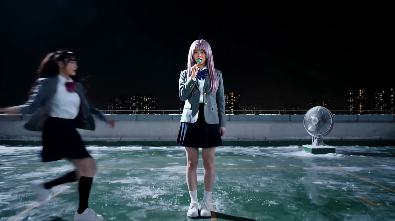 氷の夜の屋上、霜の反撃 — AI video creation