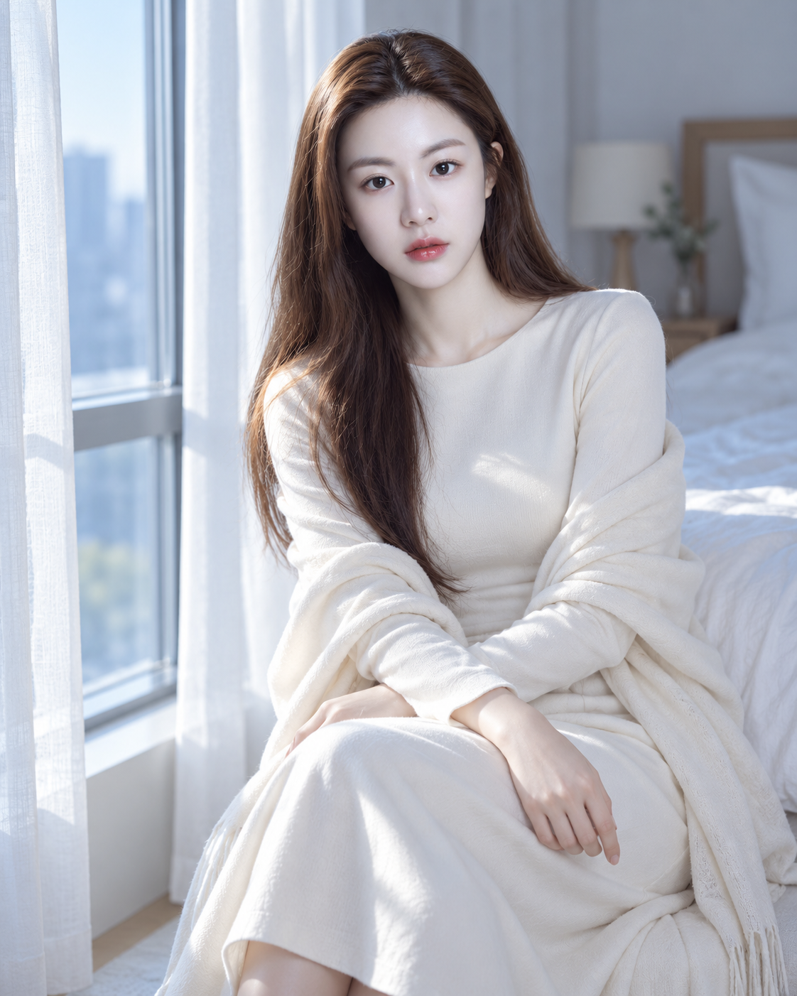 清晨窗边成年女性时尚肖像