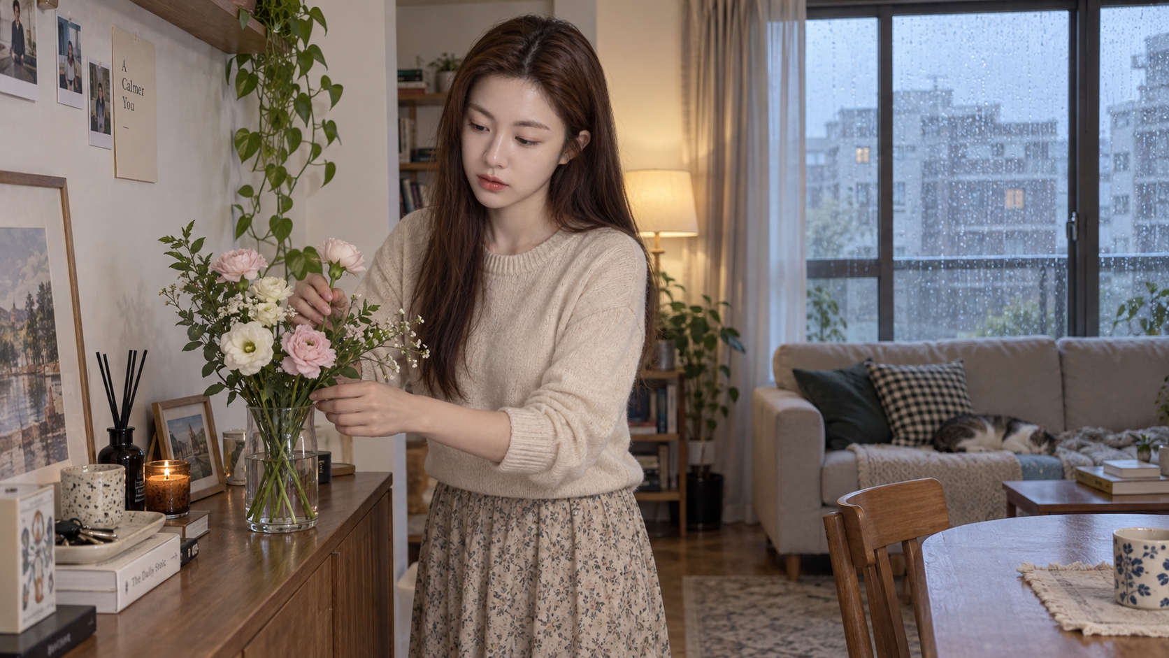 Rainy-day flower arranging at home
