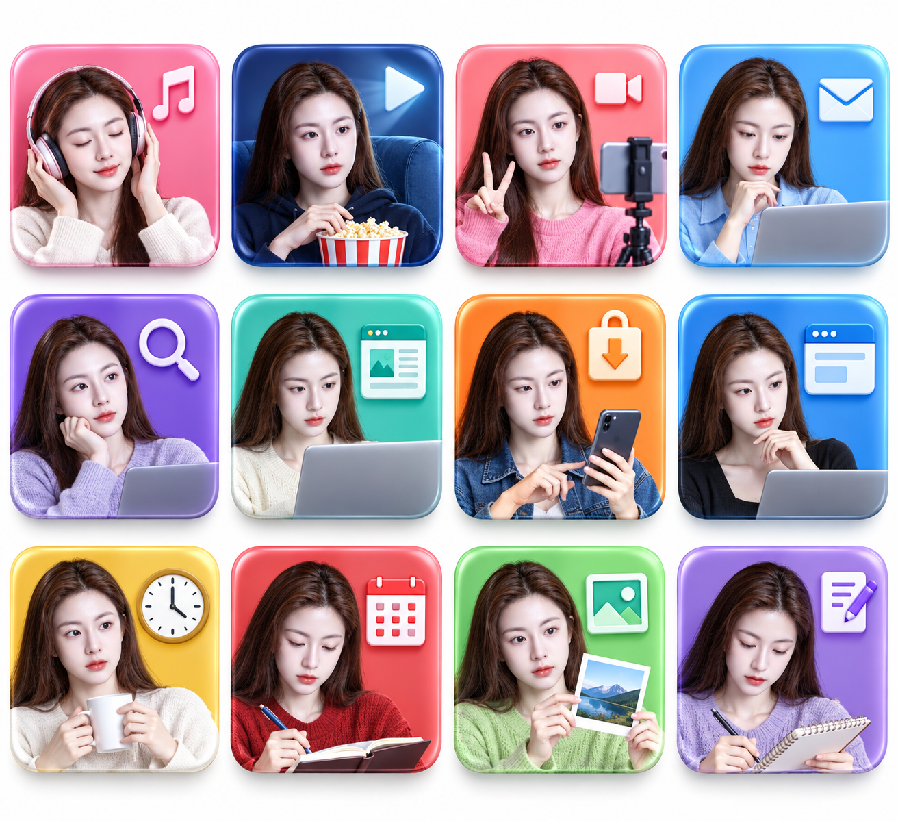 十二格通用应用主题3D人物图标网格