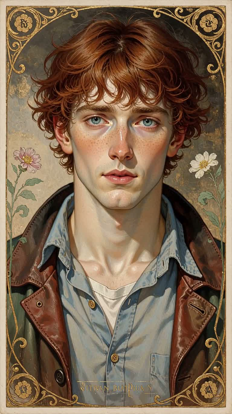 Portrait Art nouveau d'un jeune homme aux taches de rousseur
