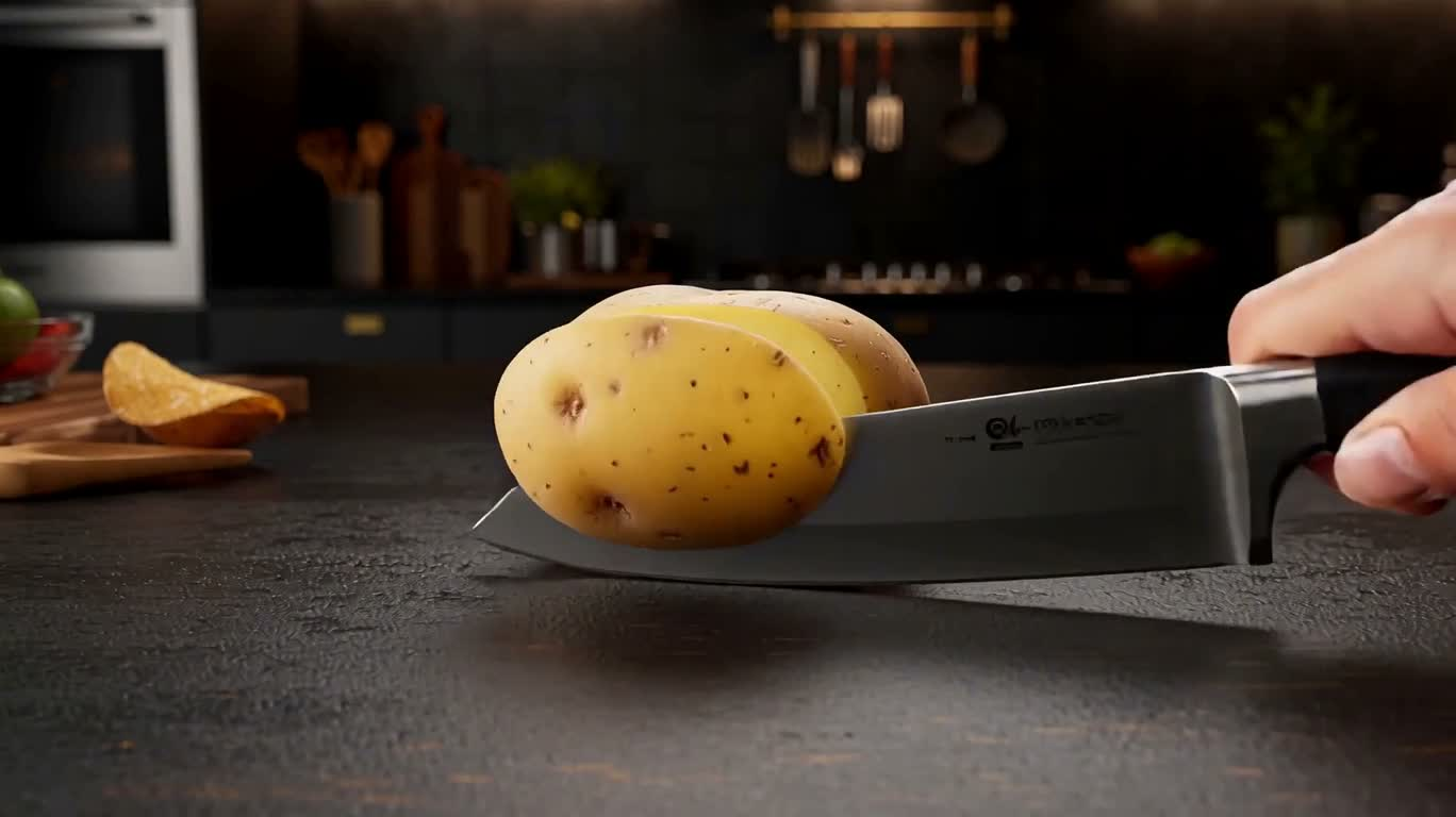 Des pommes de terre transformées en chips dorées — AI video creation