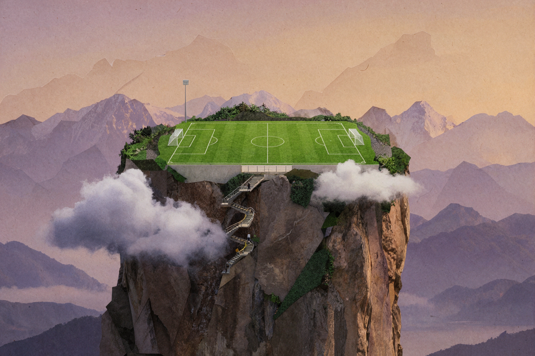 雲上のサッカー場 · シュールなコラージュ — AI image creation