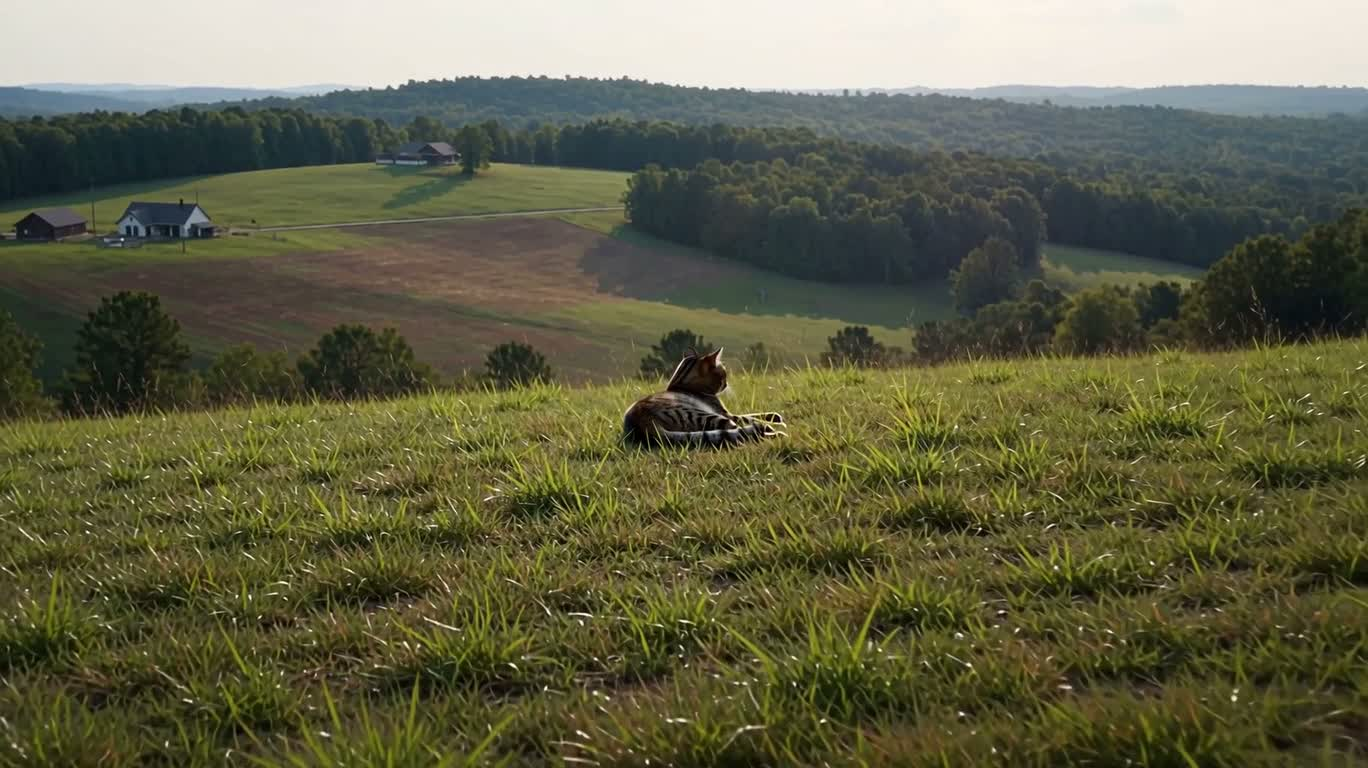 Chat sur une colline rurale des Appalaches