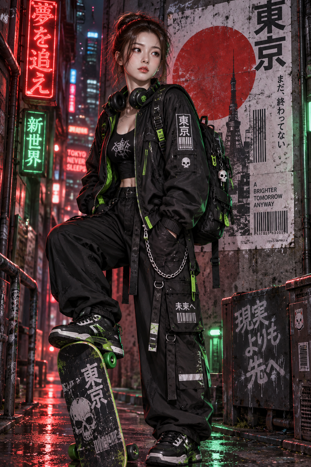 霓虹东京机能风滑板肖像