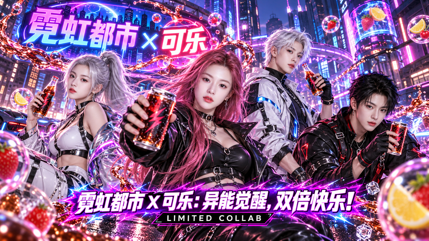 霓虹都市×可乐：原创成年角色联动海报 — AI image creation