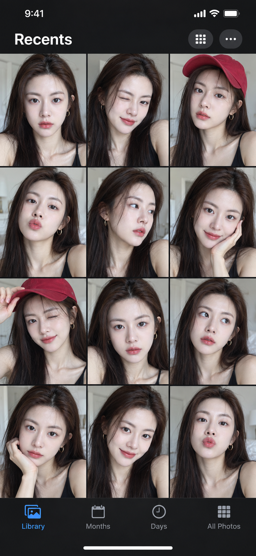 手机相册中的亚裔美女自拍拼贴