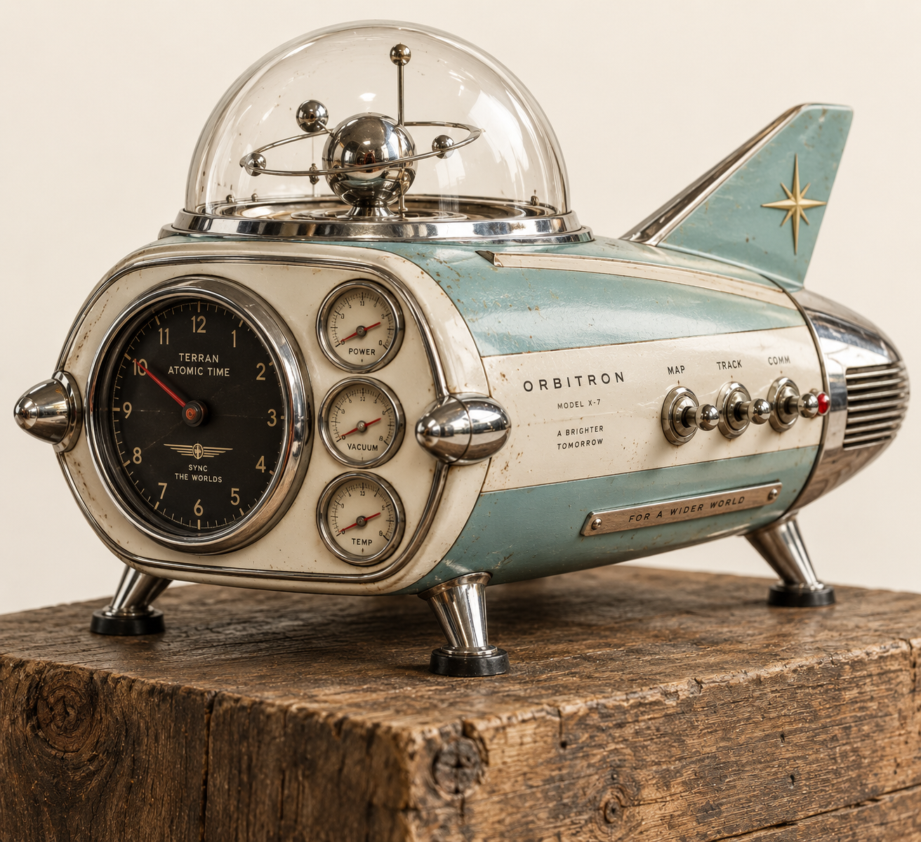 レトロ宇宙時代の超写実的機械製品