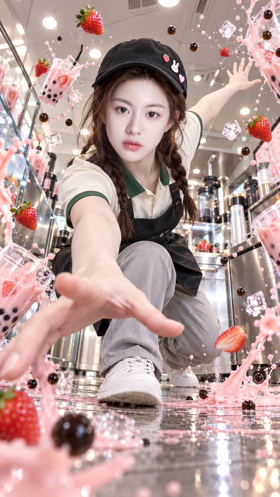 东亚女子奶茶店动感写真