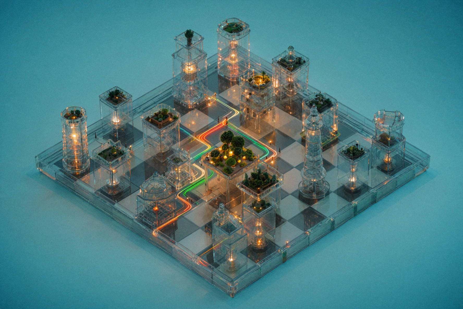 Quartier de l'échiquier de verre · Réalisme cinématographique — AI image creation