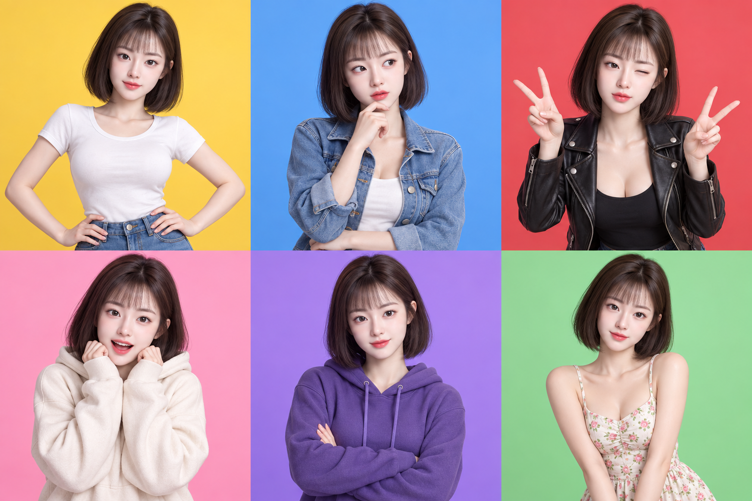 六格3D成年角色服装与情绪设定页