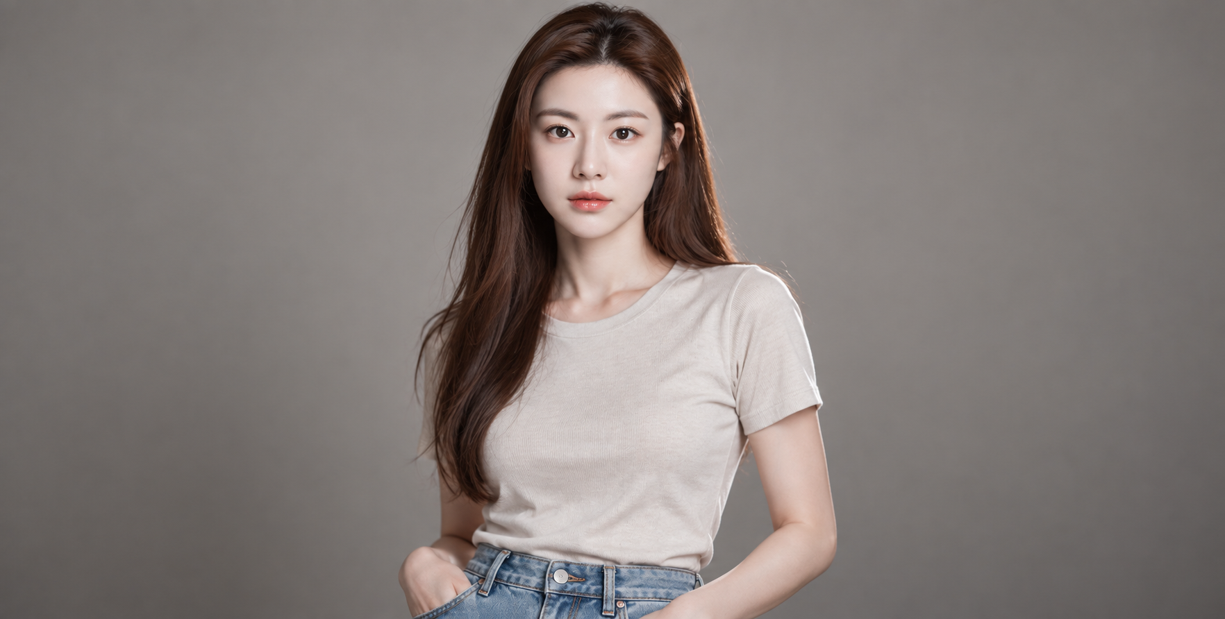 中性渐变影棚背景下的成年女性现代肖像