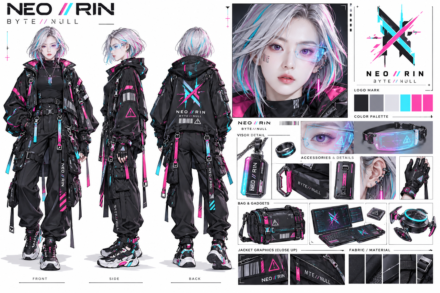 赛博朋克天才黑客少女角色设计表