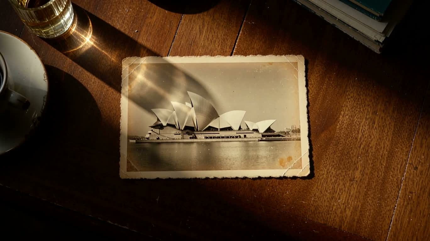 Ancienne photo de l'Opéra de Sydney sur une table