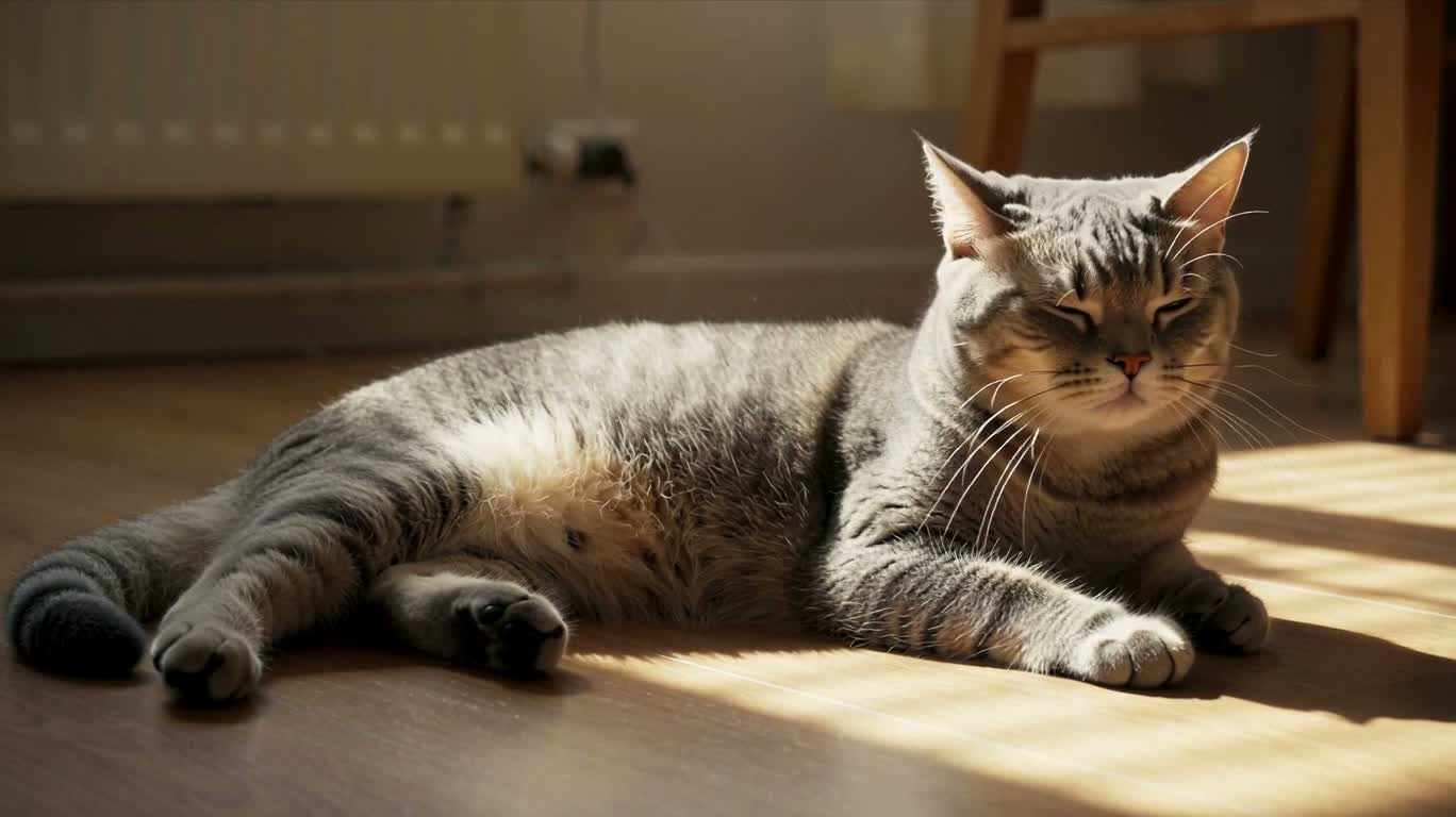 Cat Chasing Its Tail in the Sunlight