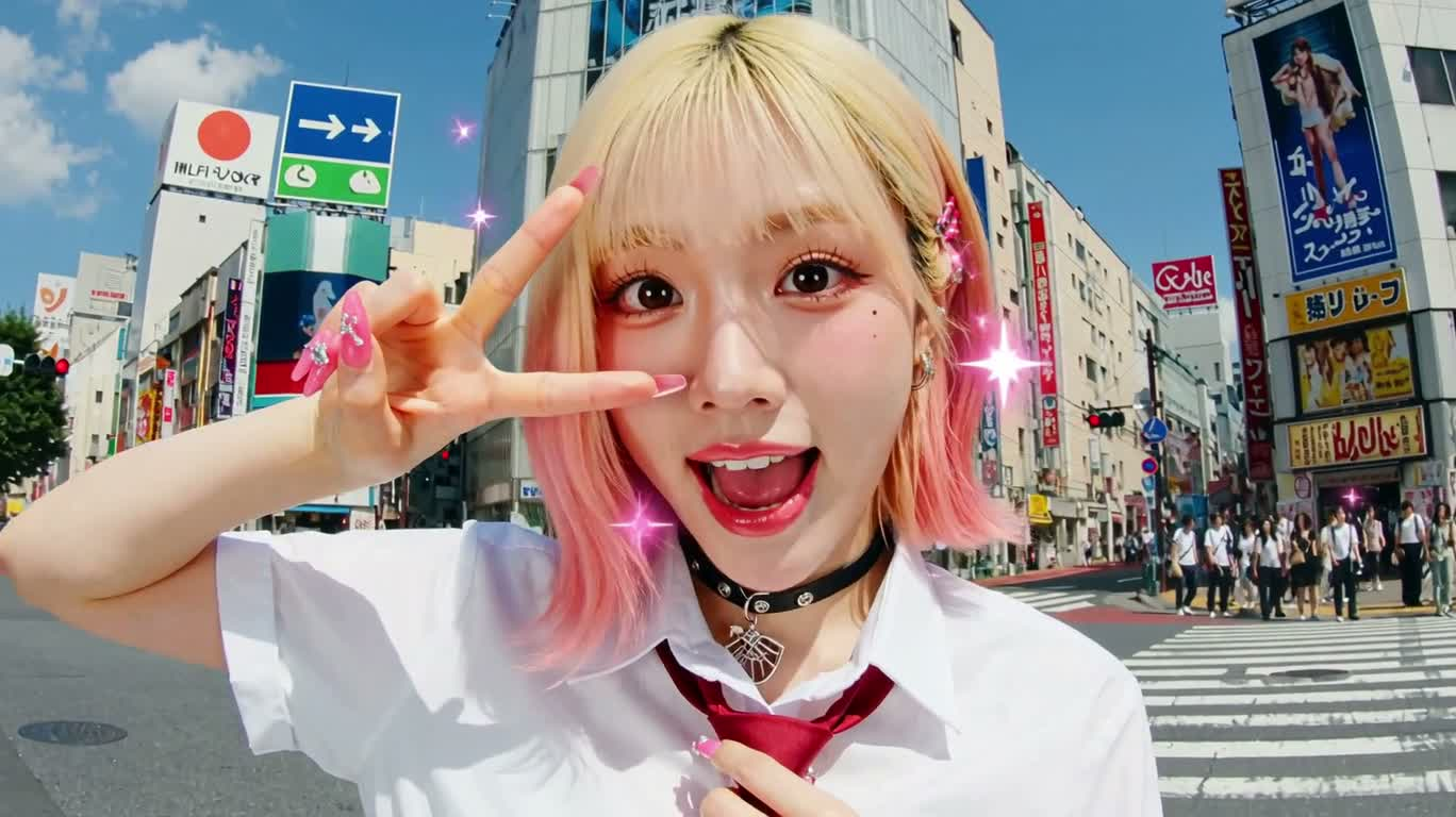 시부야 설렘 네온 셀카 댄스