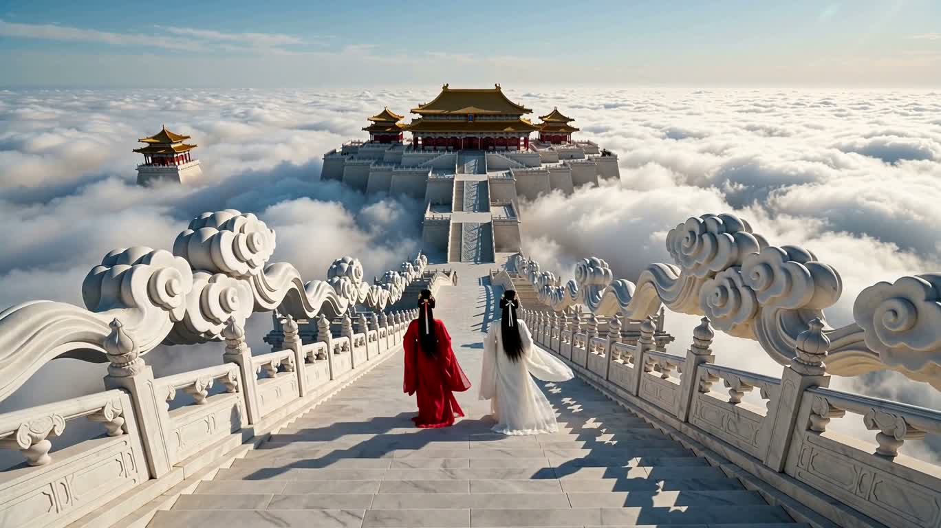 通天白玉阶上的仙境行旅