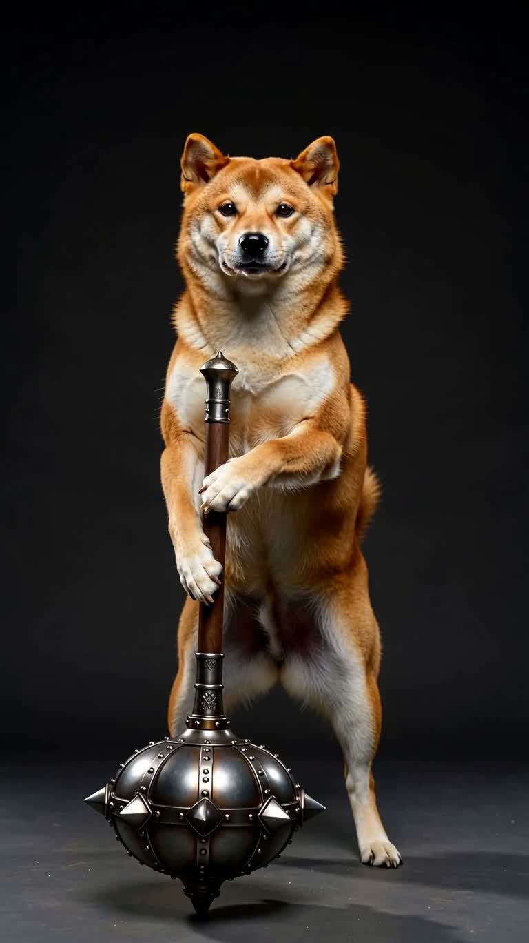 Gros plan vertical d'un shiba inu au marteau géant
