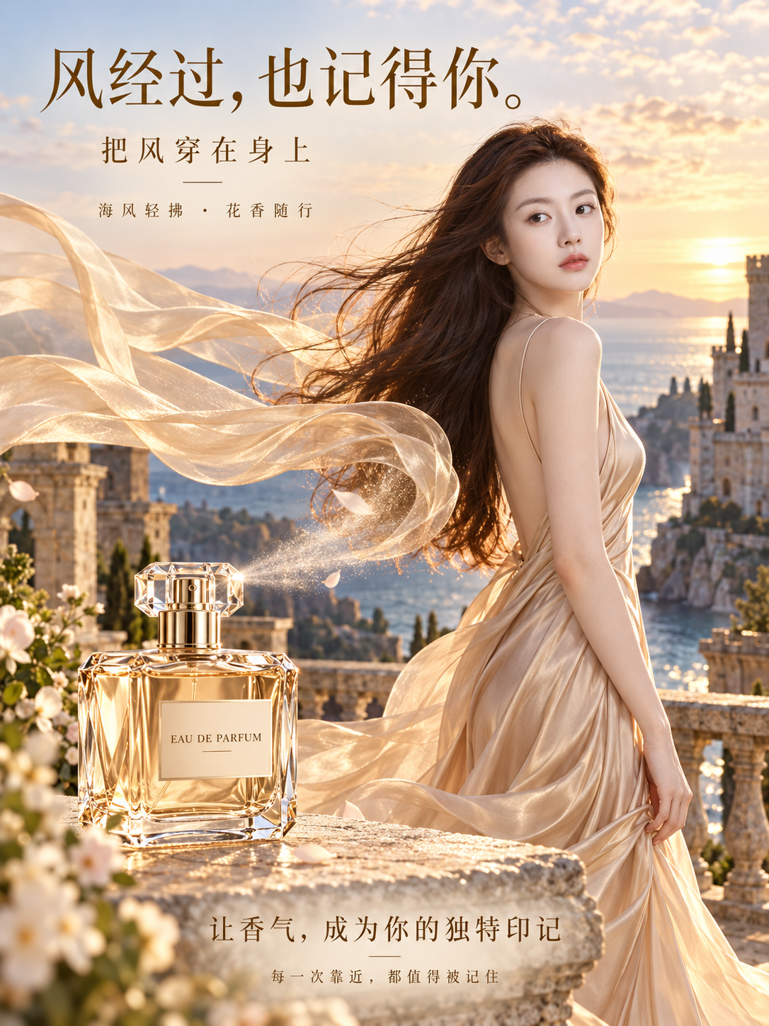 Seaside Castle Sunset Perfume Ad Poster