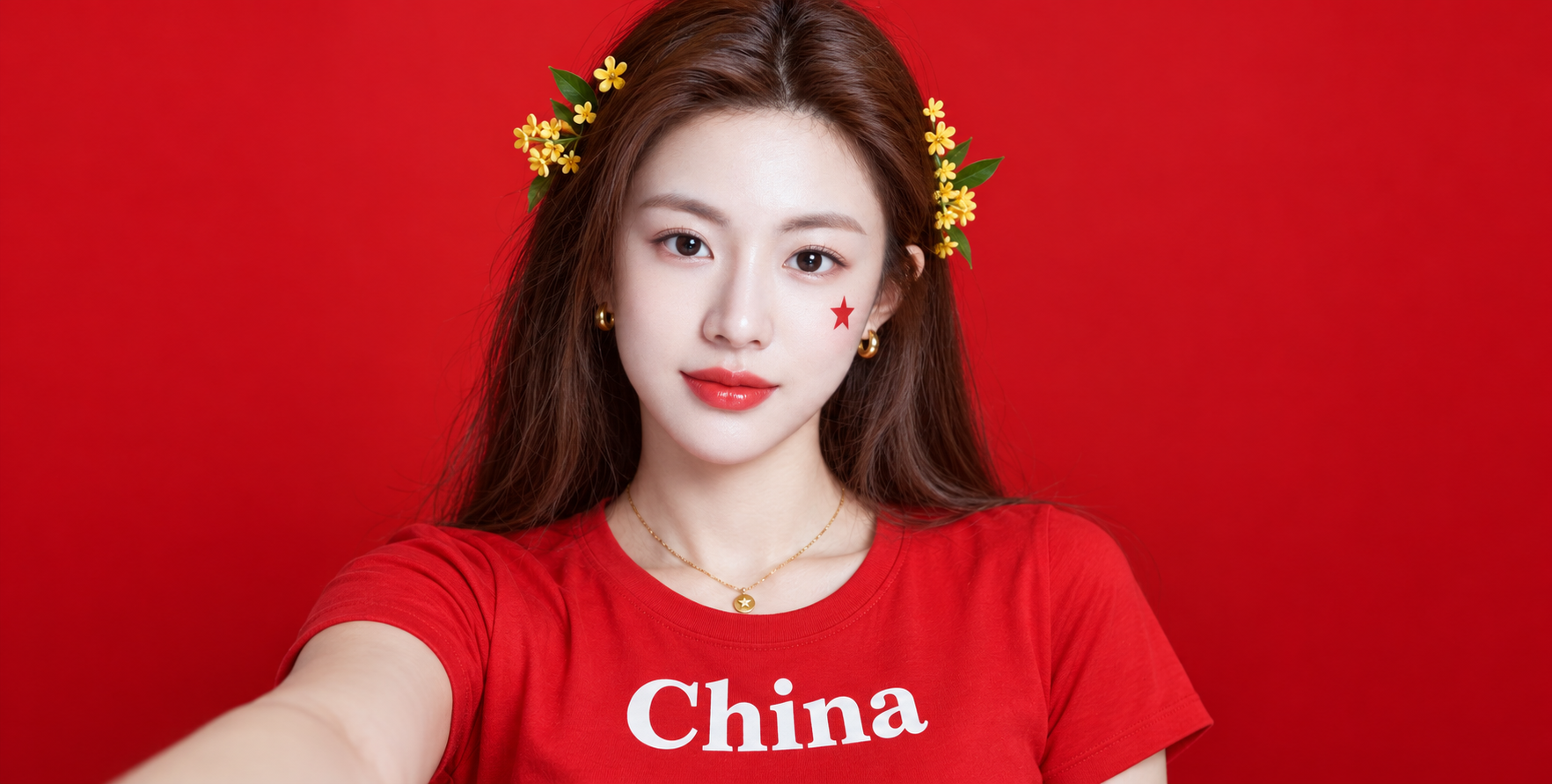 Portrait aux ornements floraux rouge chinois
