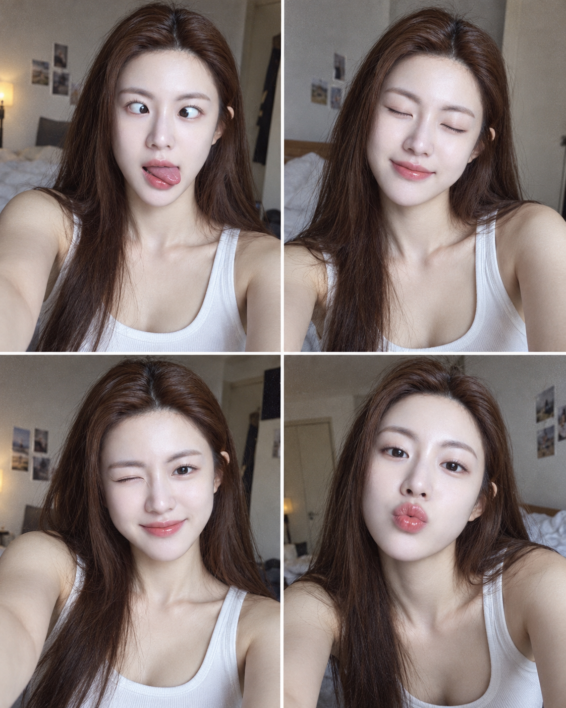成年女性四宫格搞怪手机自拍拼贴 — AI image creation