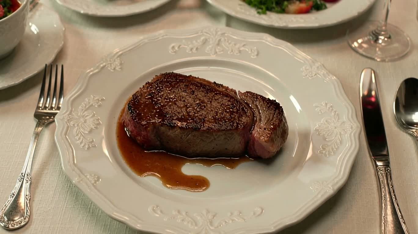 Le steak se change en tortue : prodige à table sous une lumière chaude