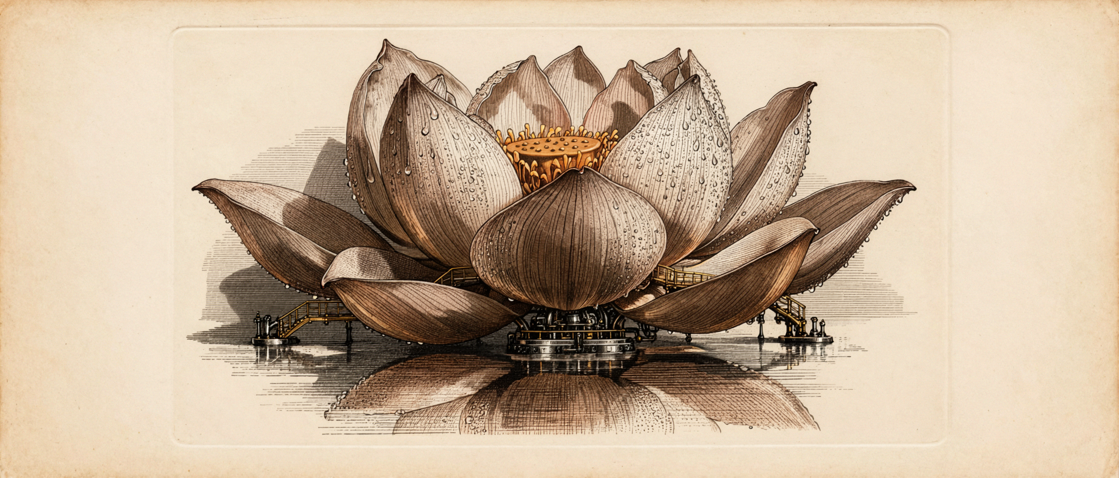 Steam Lotus · Lead Plate Etching — AI image creation