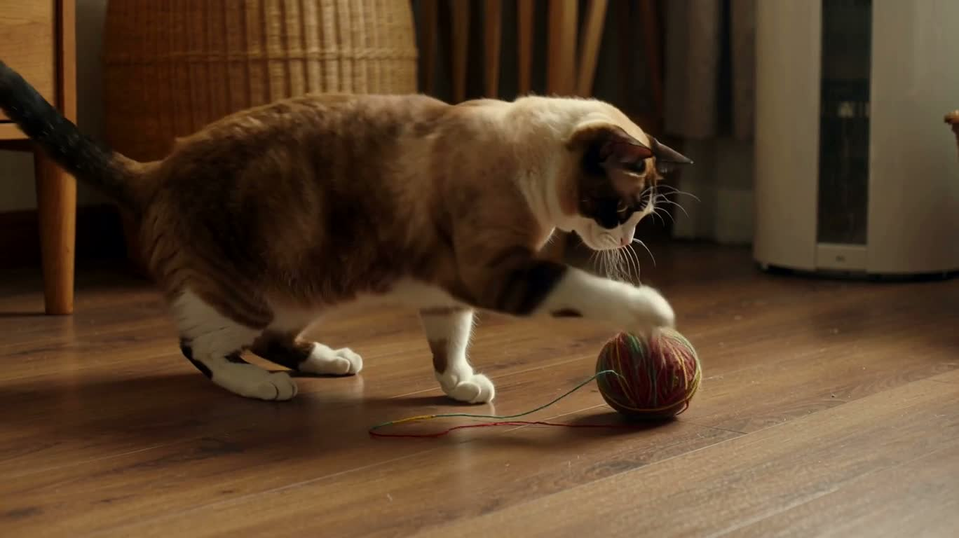 Kitten rests after playing with a ball of yarn