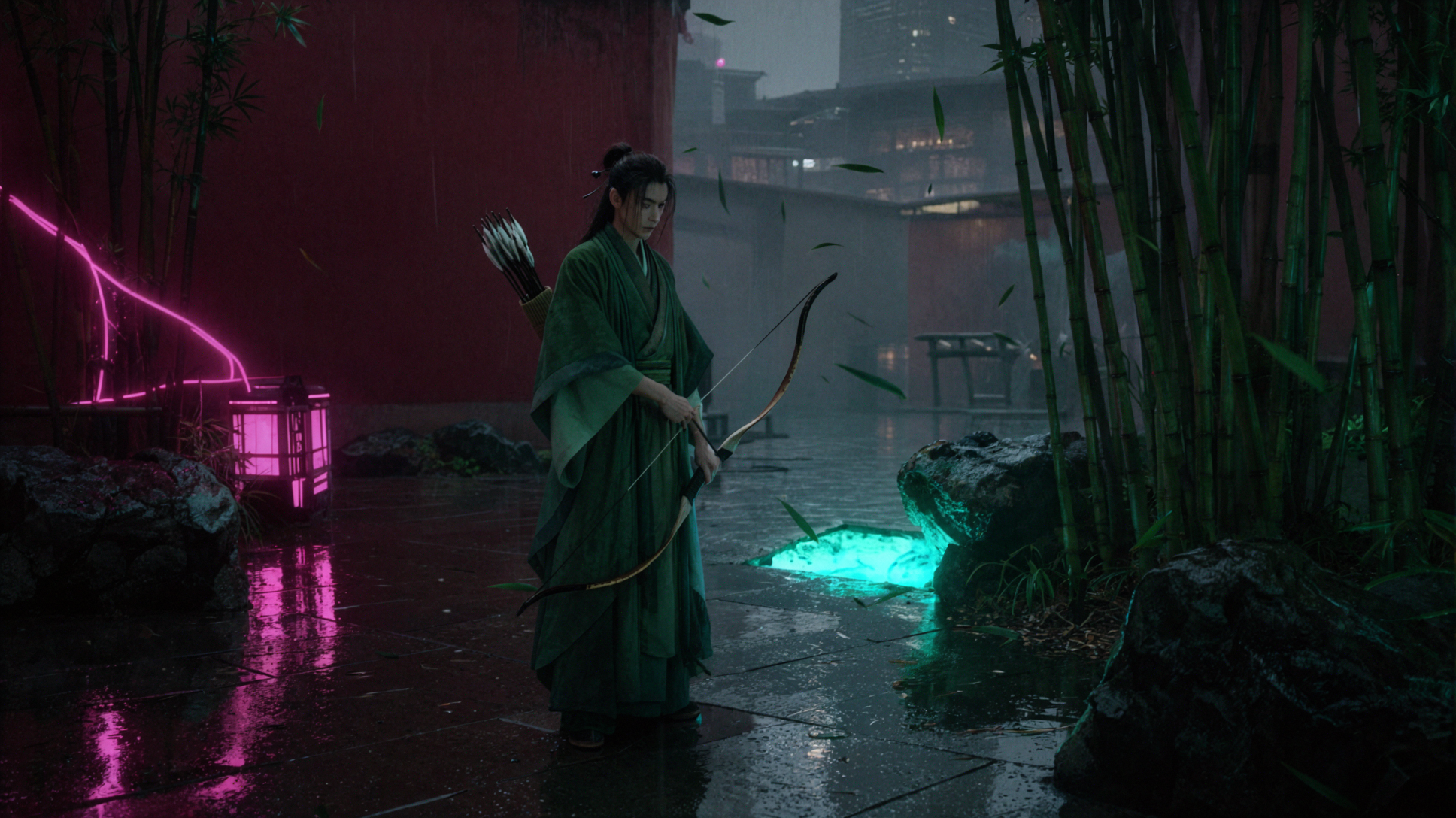 竹林弓手 · 赛博夜景 — AI image creation
