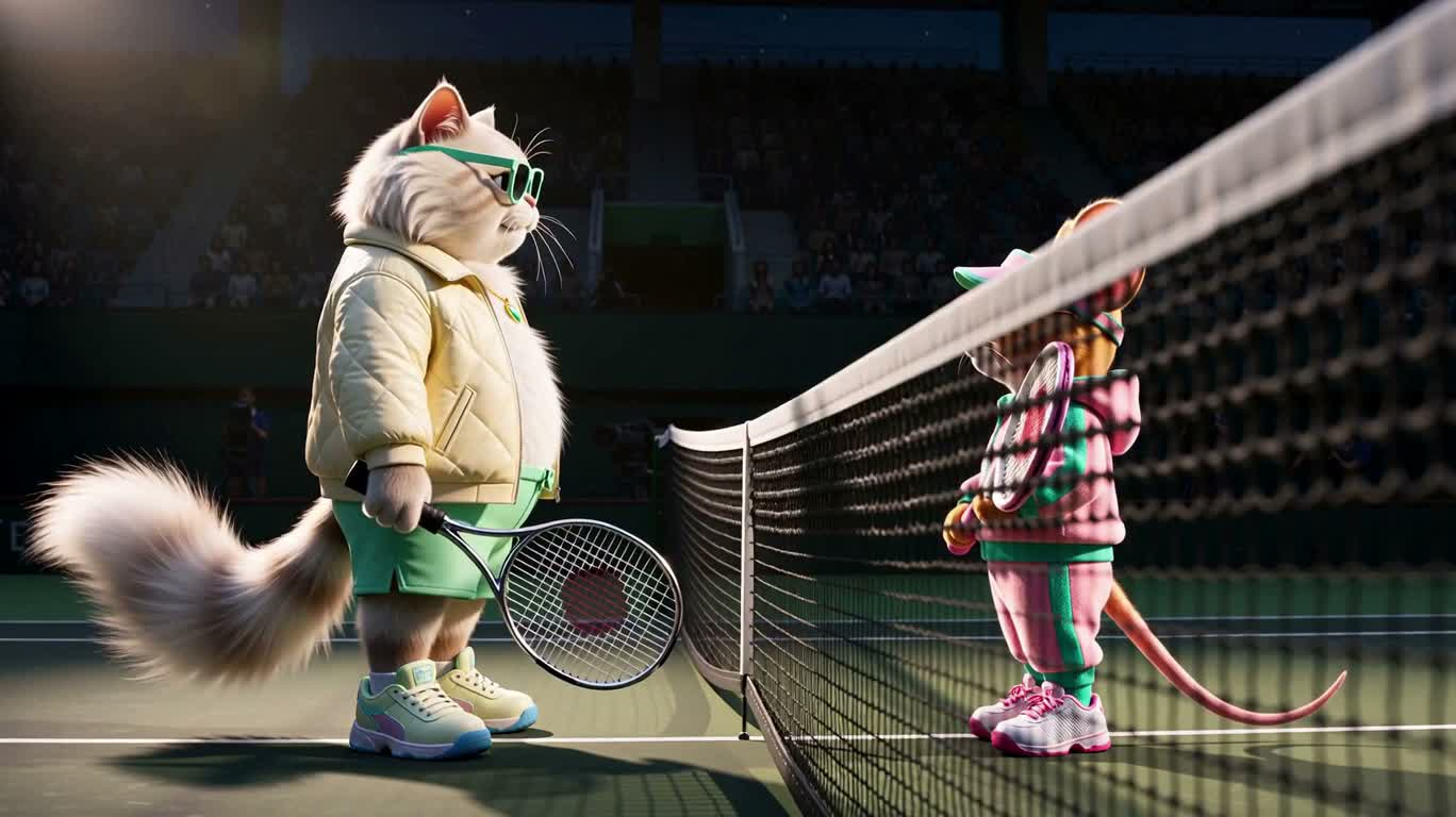 ナイトマッチ決戦：猫と鼠のテニス最終局