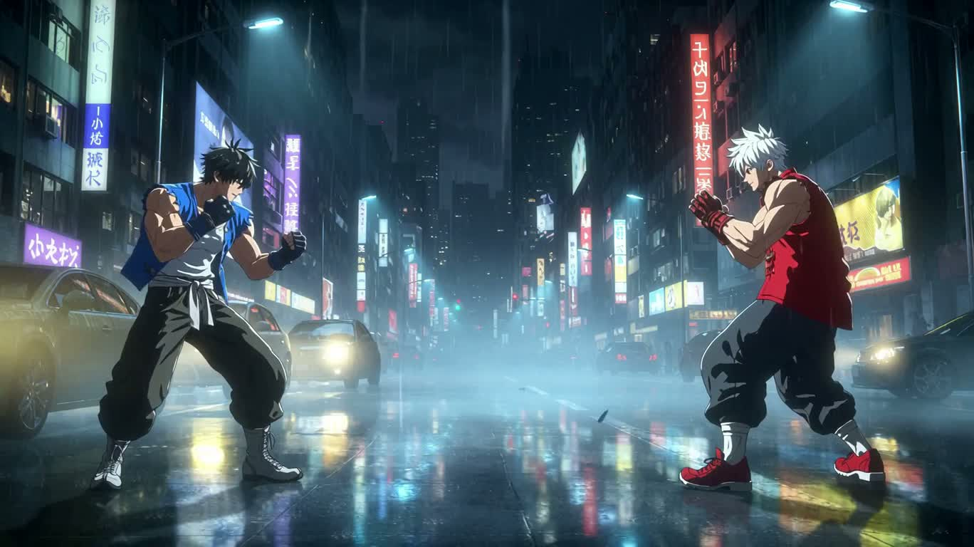 霓虹雨夜双雄激战