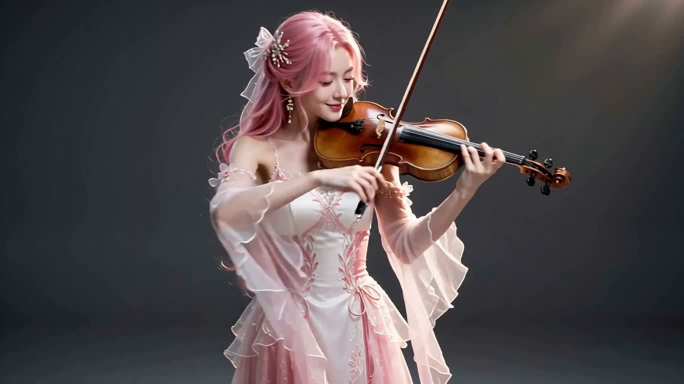Le rêve de violon de la fille aux cheveux roses