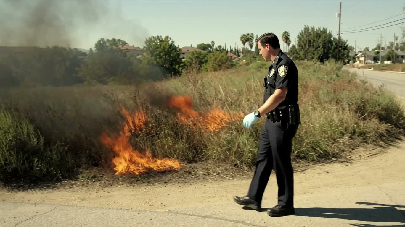 Intervention policière lors d'un incendie en bord de route