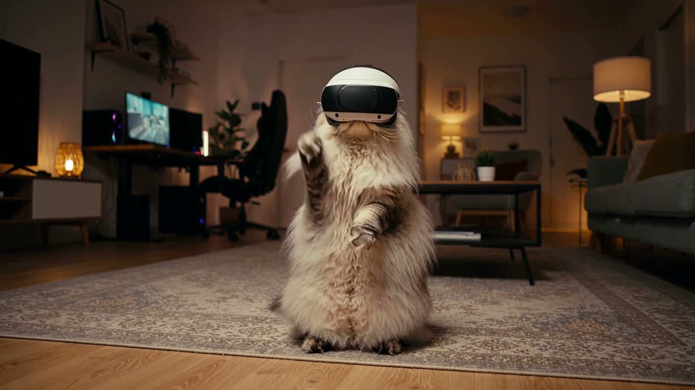 戴VR头显的波斯猫 — AI video creation