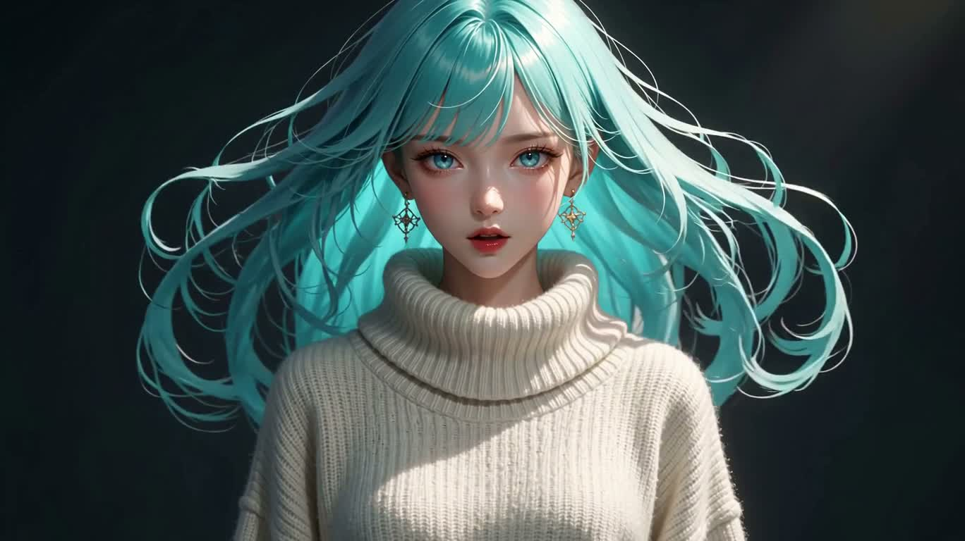 水蓝发少女的光影幻想