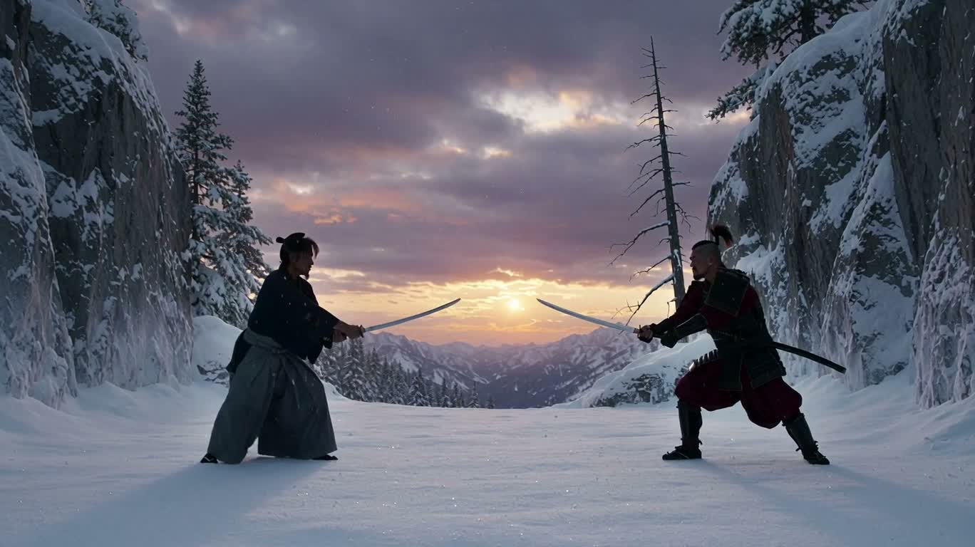 雪山暮色双剑决斗
