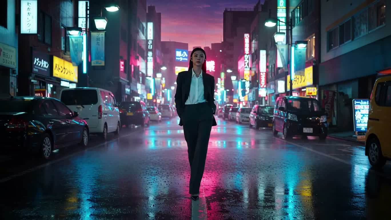 Quảng cáo tai nghe không dây trong đêm mưa neon