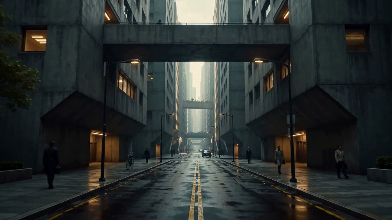 未来主义城市油画街景