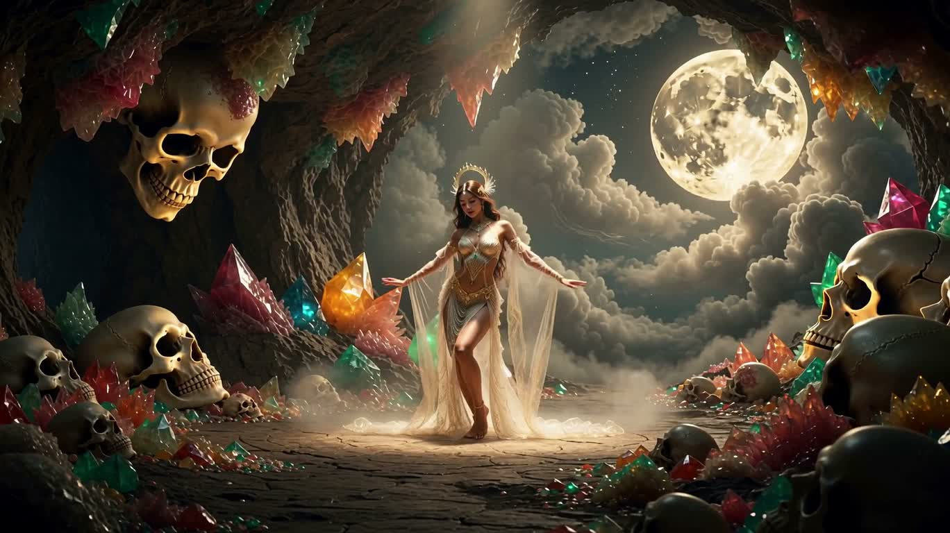 月幻骷髅洞窟中的棕肤发光仙子