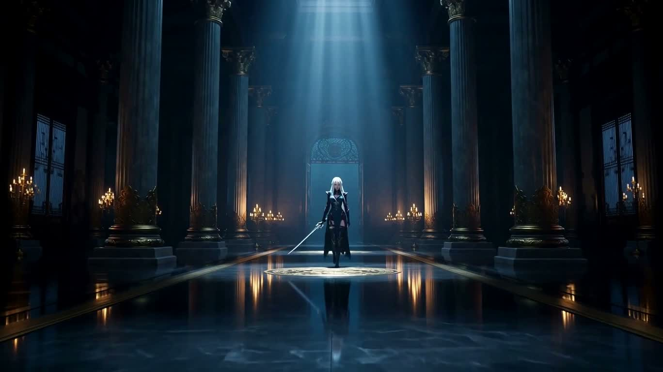 Sát thủ tóc trắng: phục kích hành lang cung điện — AI video creation