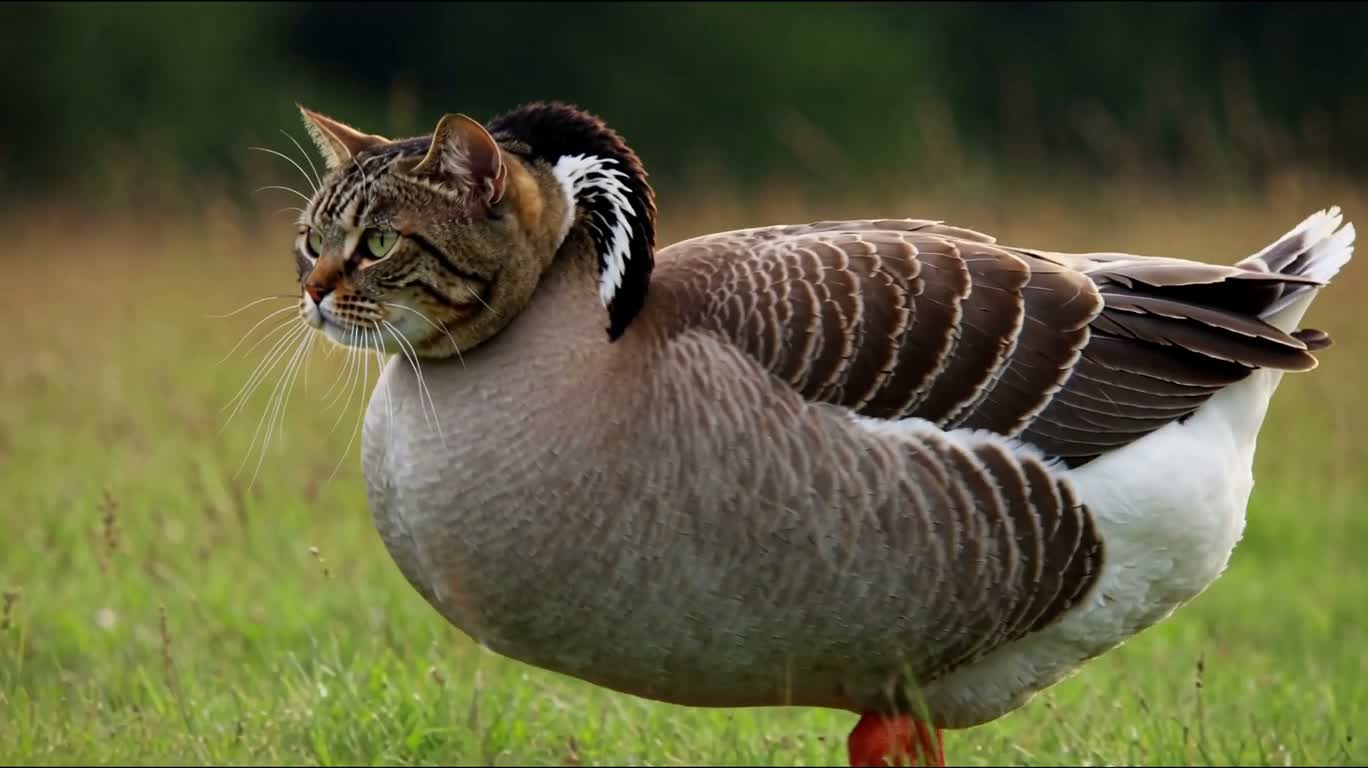 Fantasy Creature with a Cat's Head and Goose's Body — AI video creation