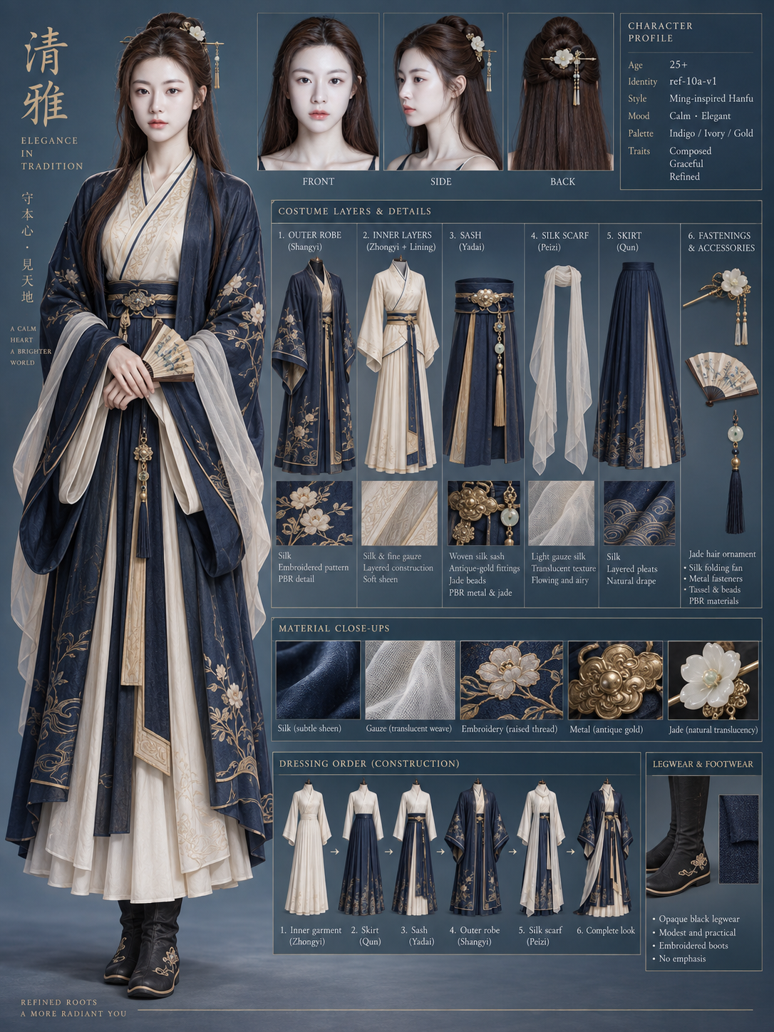 成年女性汉服角色3D服饰分层设定图