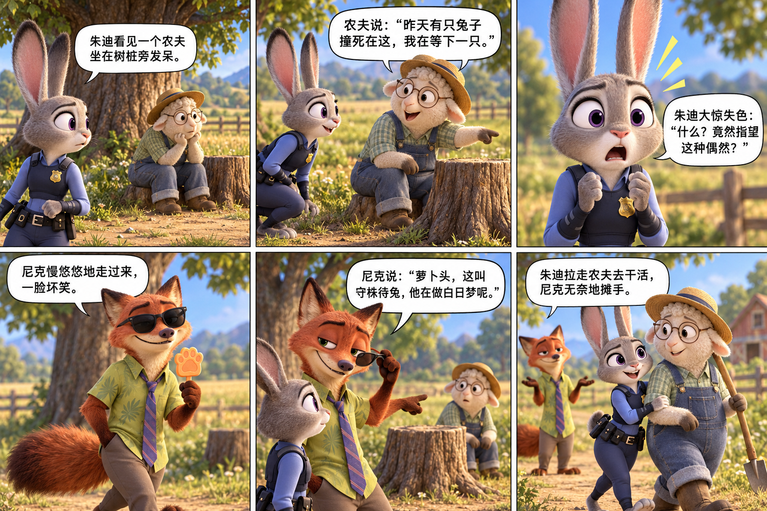 ジュディとニックの守株待兔六コマ物語